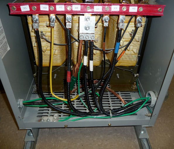 Photo 3. This separately derived system/transformer has a compliant system bonding jumper; however, the required grounding electrode conductor is absent.