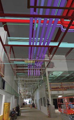 This image shows the alignment of the model and the real-world conditions for a pipe and electrical rack for a project in Topeka, Kan.