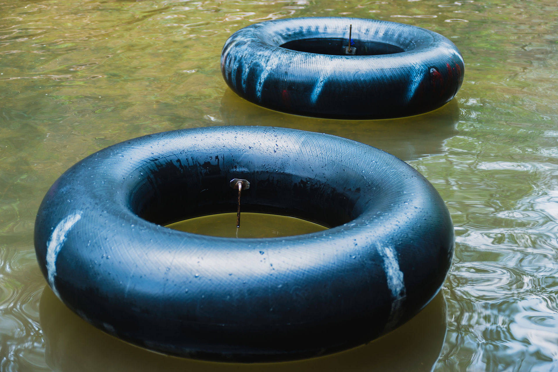 Inner tube in river