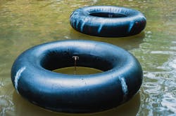 Inner tube in river Inner tube in river