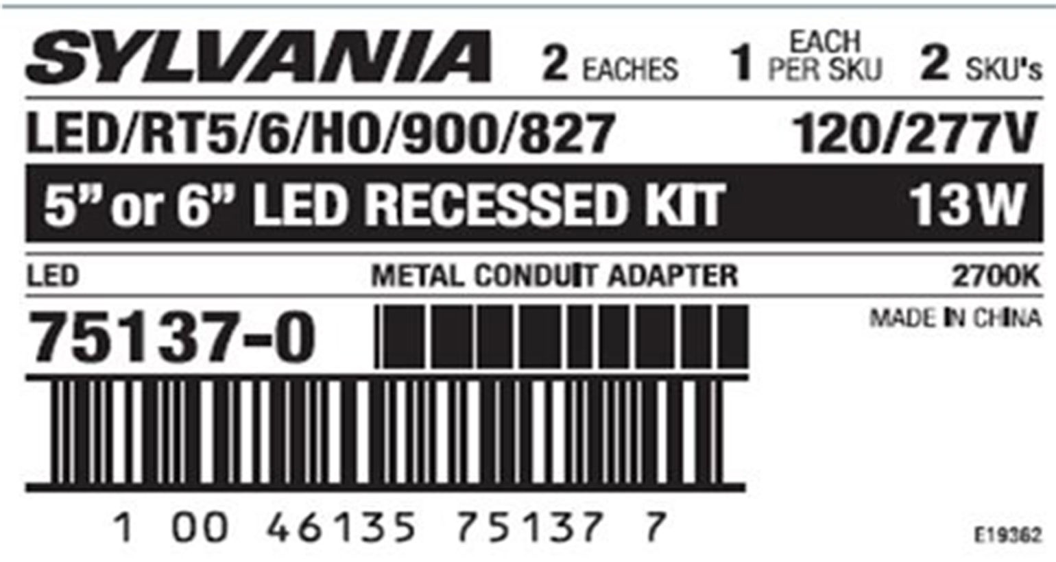 recalled LEDVANCE SYLVANIA canister light kit
