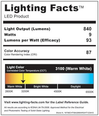 Lighting facts label