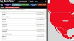 CodeFinder maps, seen here in a screenshot from the codefinder.nfpa.org website, let users drill down to see code adoption by jurisdication.