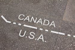 USA Canada border sign USA Canada border sign