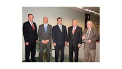 EMCOR Group Inc received its second Chairmanrsquos Safety Award from CNA Insurance Companies recognizing continuing excellence in risk injury and waste reduction through innovation dedication and ongoing improvement Tony Guzzi president amp CEO EMCOR Group Inc pictured center was presented the award by Tom Montamed CEO amp chairman CNA Insurance Cos pictured right of Guzzi Also pictured starting far left are Bob Lindemann president amp COO CNA Insurance Cos R Kevin Matz EVP shared services EMCOR Group In EMCOR Group Inc received its second Chairmanrsquos Safety Award from CNA Insurance Companies recognizing continuing excellence in risk injury and waste reduction through innovation dedication and ongoing improvement Tony Guzzi president amp CEO EMCOR Group Inc pictured center was presented the award by Tom Montamed CEO amp chairman CNA Insurance Cos pictured right of Guzzi Also pictured starting far left are Bob Lindemann president amp COO CNA Insurance Cos R Kevin Matz EVP shared services EMCOR Group In
