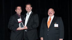 From left: Ken Naumann, VP/project manager at Kaiser Electric, and Steve Giacin, president of Kaiser Electric, receive a 2012 ASA Safety Award from Mike Sicking, ASA Safety Chairman.
