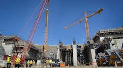 Construction continues on the control structure of Folsom Dam&rsquo;s new auxiliary spillway June 17, 2013, in Folsom, Calif.