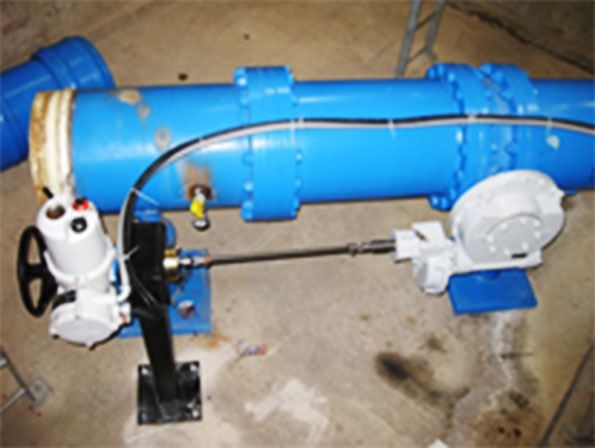 The actuator in this photo is remotely mounted to a butterfly valve