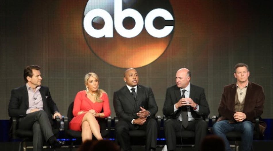 Hosts Robert Herjavec, Lori Greiner, Daymond John, Kevin O&apos;Leary and Executive Producer Clay Newbill of &apos;Shark Tank&apos; speak onstage during the ABC portion of the 2013 Winter TCA Tour at Langham Hotel on January 10, 2013 in Pasadena, California. (Photo by Frederick M. Brown/Getty Images)