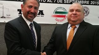 Jacob Prado Gonzalez (left) consul general for the Mexican Consulate in El Paso, Texas, signs alliance renewal with Diego Alvarado Jr. (right) area director in El Paso for the U.S. Department of Labor&apos;s Occupational Safety and Health Administration.