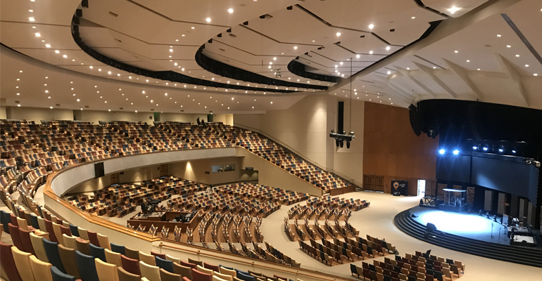 A view of the church's new lighting fixtures.