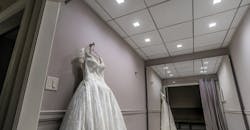 Wedding dress in a dressing room at Kleinfeld Bridal. Wedding dress in a dressing room at Kleinfeld Bridal.