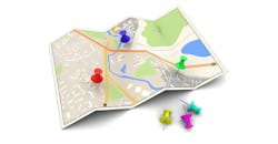 Graphic of a map with push pins. Graphic of a map with push pins.