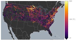 Map from the report showing 100-year storm-induced voltages on the national electric power grid. Map from the report showing 100-year storm-induced voltages on the national electric power grid.