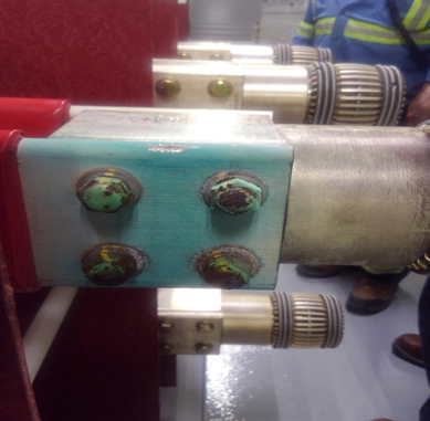 Photo 1. New 35kV indoor switchgear was damaged by partial discharge because of inadequate heaters, high moisture levels, and insufficient clearances.