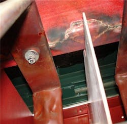 Photo 4. Switchgear insulating barrier board deterioration. Tracking and powder indicate signs of deteriorated insulation because of partial discharge activity. Photo 4. Switchgear insulating barrier board deterioration. Tracking and powder indicate signs of deteriorated insulation because of partial discharge activity.