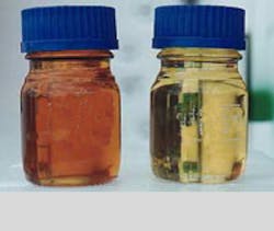 Photo 9. Transformer insulating fluid samples are tested for standard quality, moisture content, and dissolved gases indicative of abnormal internal conditions. Photo 9. Transformer insulating fluid samples are tested for standard quality, moisture content, and dissolved gases indicative of abnormal internal conditions.