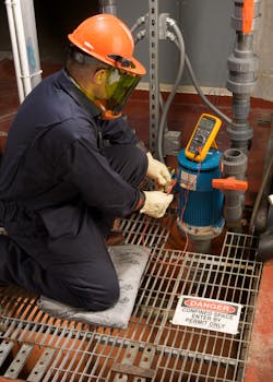 Photo 2. Use a multimeter to measure voltage at the motor terminal to verify the power is off. Photo 2. Use a multimeter to measure voltage at the motor terminal to verify the power is off.