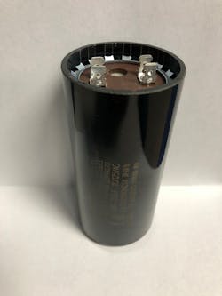 Photo 1. A typical electrolytic capacitor used for single-phase motor starting.