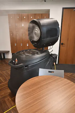 Photo 2. To help mitigate the potential spread of COVID-19, several of Rosendin's offices in Oregon repurposed industrial-grade evaporative cooler units to apply a thin, wet film of disinfectant over a large area.