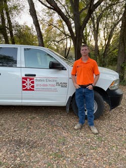 Bates Electric has meetings each month to discuss new tools, and Evan Ebanks says this investment in technology has helped to make his job much easier.