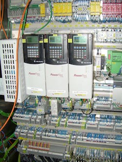Photo 3. Stay up to date on electrical safety requirements. When working inside of a mixed-voltage cabinet like this one, it is easy to get involved in 24V control work and forget the panel also contains 480VAC. Just because you may not be exposed to a shock hazard does not mean the arc flash hazard no longer exists.