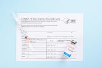 Covid Vaccine Card Syringe Vial Dreamstime Xl 208581509