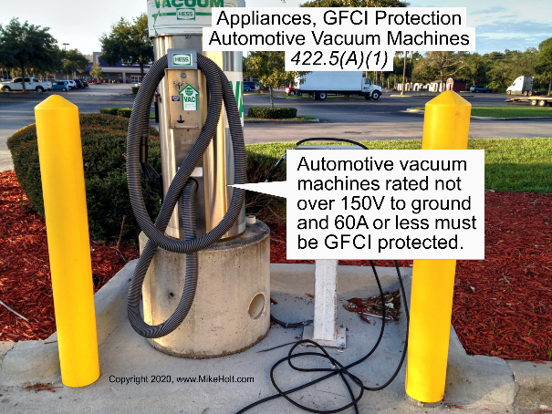 Fig. 1. Automotive vacuum machines rated 150 volts-to-ground or less and 60A or less must be GFCI-protected by Class &ldquo;A&rdquo; protective device(s) per Sec. 422.5(A).