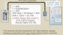 How to calculate what the required NM cable size for fixed electric space-heating equipment