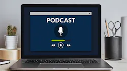 Photo of a podcast playing on a laptop background