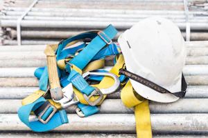 Safety Harness And Hardhat At Construction Site