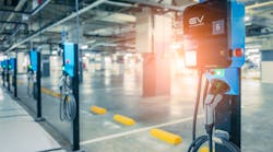 EV charging stations in a parking garage