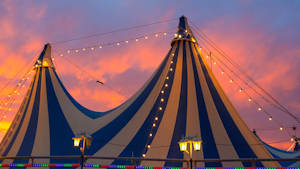 Circus tents at sunset