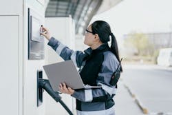 Photo 1. More EVs need more charging stations, which means more technicians are needed to keep those stations functioning safely. Photo 1. More EVs need more charging stations, which means more technicians are needed to keep those stations functioning safely.