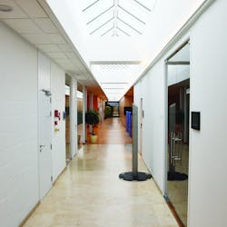 This sensor-driven lighting controls scheme was employed at an office in Brussels that connects 360 Bluetooth mesh nodes (luminaires and sensors) with more than 50 lighting zones that were commissioned and programmed via an app to support varying lighting scenarios, light levels, occupancy, and more.