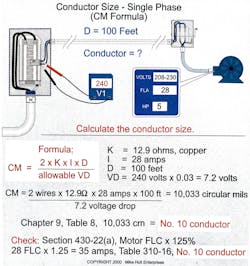 Fig. 1. This demonstrates how to calculate an appropriate conductor size to prevent voltage drop at the load. Fig. 1. This demonstrates how to calculate an appropriate conductor size to prevent voltage drop at the load.