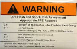 Fig. 1. An incident energy analysis was completed as part of the overall project, and an arc flash warning label was applied to the switchboard before the risk assessment begins. The label provides the worker with the necessary information about the shock and arc flash hazards to be assessed.