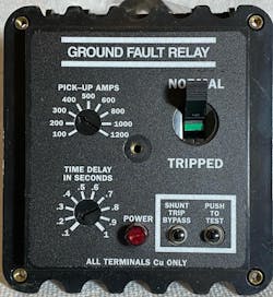 Photo. The ground fault setting on the 4,000A main was set to 100A (0.1 sec). Photo. The ground fault setting on the 4,000A main was set to 100A (0.1 sec).