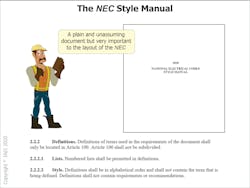 The 2020 edition of the NEC Style Manual was drafted by the Usability Task Group of the NEC Correlating Committee and approved by the NEC Correlating Committee and the NFPA Standards Council. The 2020 edition of the NEC Style Manual was drafted by the Usability Task Group of the NEC Correlating Committee and approved by the NEC Correlating Committee and the NFPA Standards Council.