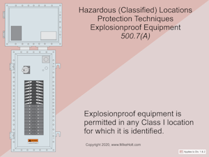Explosionproof equipment is permitted in any Class I location for which it is identified.