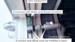Figure. A conduit seal fitting must be installed in each raceway that enters an explosionproof enclosure that contains make-and-break contacts