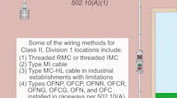 Wiring methods that can be installed in a Class II, Division 1 location.