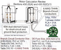 Fig. 1. Don't make the mistake of using a motor's FLA nameplate rating when using the short-circuit and ground-fault protection devices. You must use the FLC rating given in Table 430.148. Fig. 1. Don't make the mistake of using a motor's FLA nameplate rating when using the short-circuit and ground-fault protection devices. You must use the FLC rating given in Table 430.148.