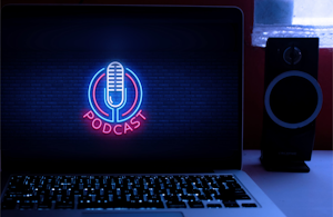 podcast logo on computer