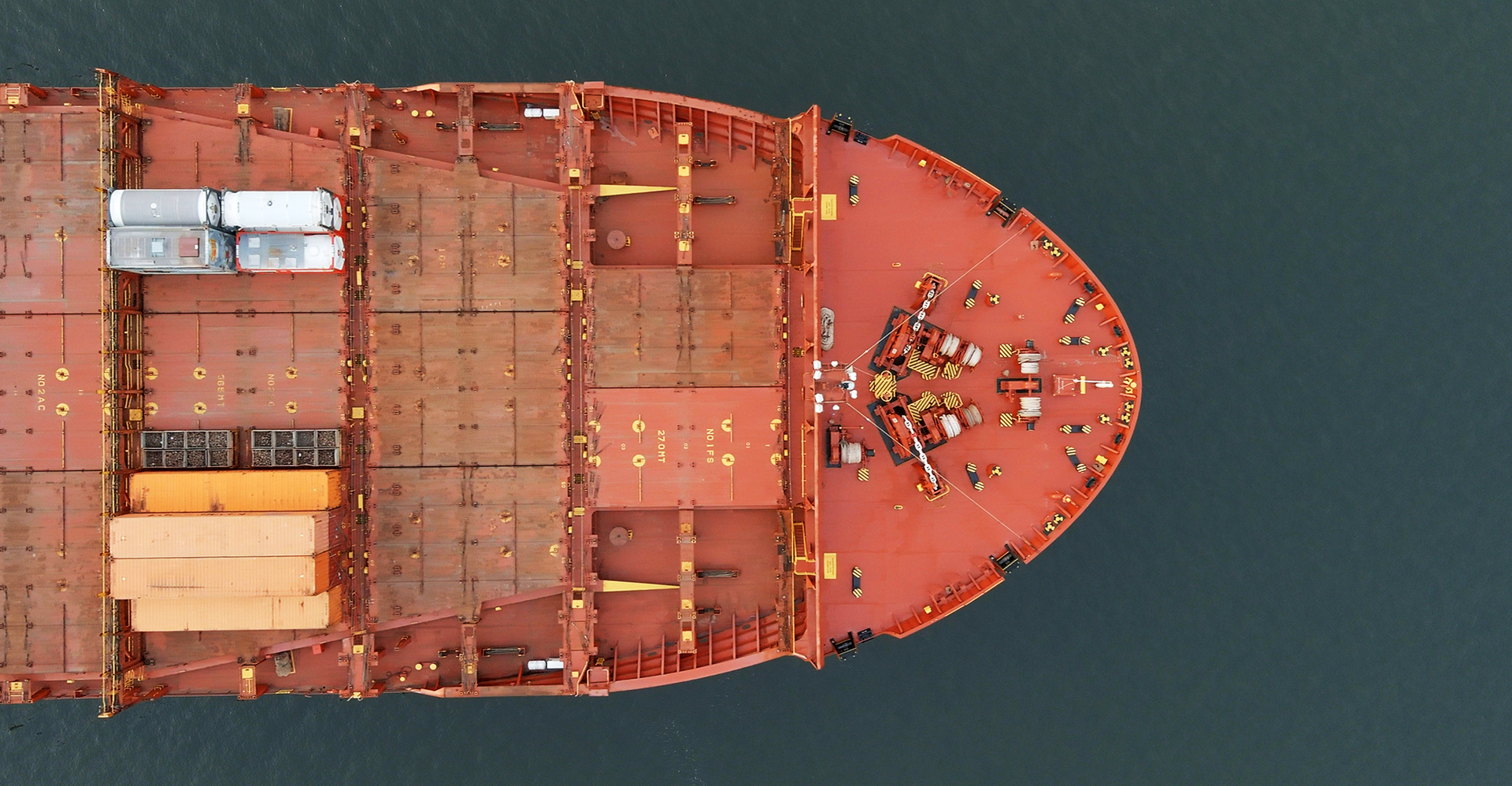 Photo 1. This aerial view of the bow of an empty cargo ship demonstrates the severity of the current supply chain distribution problem.