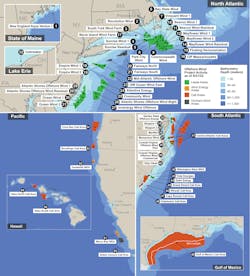 This map, provided by the U.S. Department of Energy, shows the amount of offshore wind projects either completed, underway, or in the development stage. This map, provided by the U.S. Department of Energy, shows the amount of offshore wind projects either completed, underway, or in the development stage.
