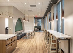 Renovations on the First National Bank of Omaha Tower began in November 2021 and will be completed in 2023. Commonwealth Electric Company of the Midwest performed a floor-by-floor renovation of this 45-story office building. Renovations on the First National Bank of Omaha Tower began in November 2021 and will be completed in 2023. Commonwealth Electric Company of the Midwest performed a floor-by-floor renovation of this 45-story office building.