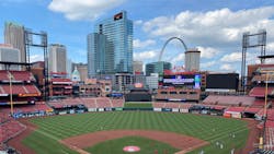 One Cardinal Way, a high-rise (at center) outside of Busch Stadium in St. Louis, was recently built with $10.3-million worth of electrical contracting input from hometown-based Guarantee Electrical Co. The company provided all electrical and low-voltage infrastructure, consisting of three electrical services, a 750kVA back-up generator, three bus duct risers, smart energy-efficient lighting, and power/data to all residential and common spaces. One Cardinal Way, a high-rise (at center) outside of Busch Stadium in St. Louis, was recently built with $10.3-million worth of electrical contracting input from hometown-based Guarantee Electrical Co. The company provided all electrical and low-voltage infrastructure, consisting of three electrical services, a 750kVA back-up generator, three bus duct risers, smart energy-efficient lighting, and power/data to all residential and common spaces.