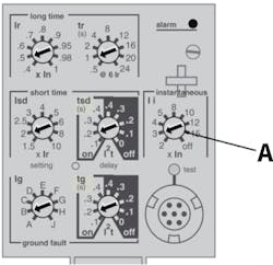Fig. 3. New breakers can have as many as four trip elements, including long-time, short-time, instantaneous, and ground-fault pick-up/delay settings. Fig. 3. New breakers can have as many as four trip elements, including long-time, short-time, instantaneous, and ground-fault pick-up/delay settings.