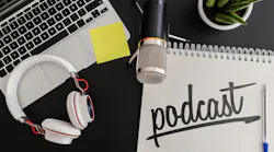 podcase recording with laptop and microphone